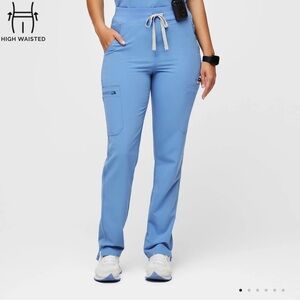 Women's FIGS Ceil Blue Scrub Pants 9 Pocket High Waisted